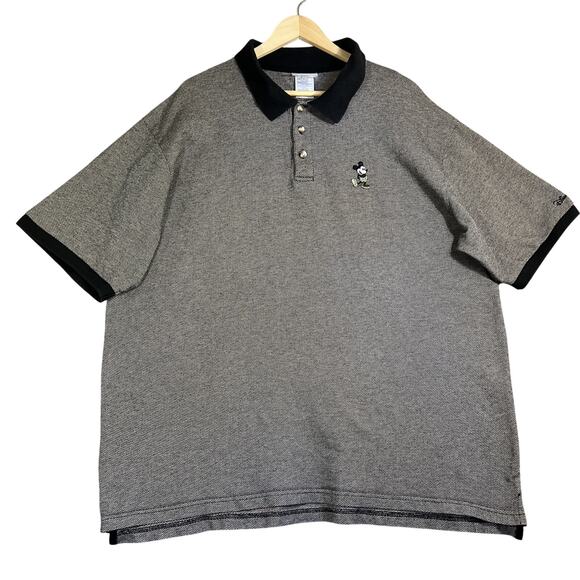VTG Disneyland Resort Polo Shirt 2XL Tan Black Cotton Houndstooth Mickey Mouse - Picture 1 of 12